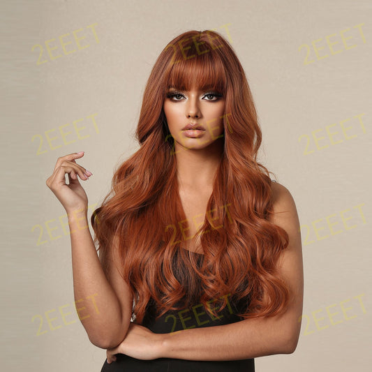 NO-14 brown long curly wigs with bangs wigs for women LC2097-2