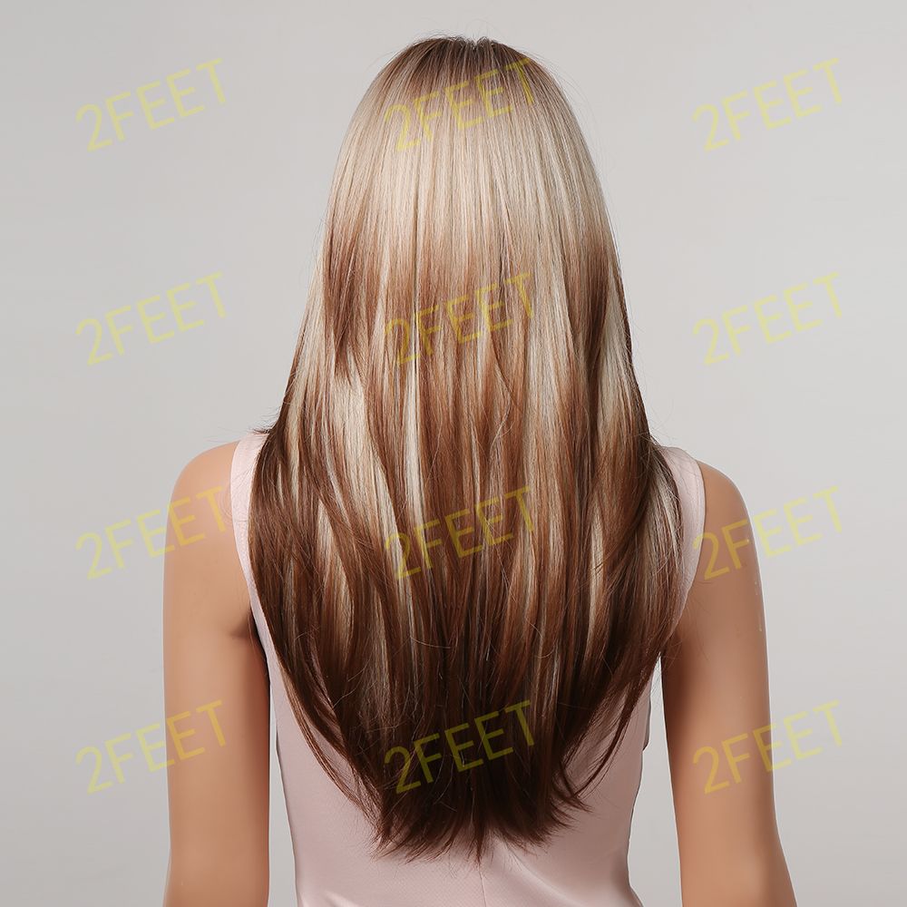 NO-48 ombre dark brown to blonde layered long straight wigs for women dailywear