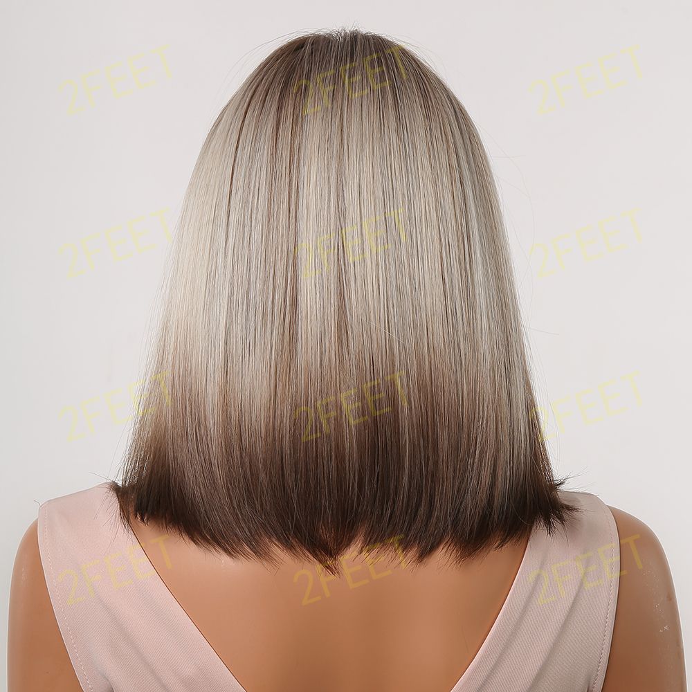NO4 ombre blonde hair shoulder length straight hair with bangs for women dailywear LC2067-1
