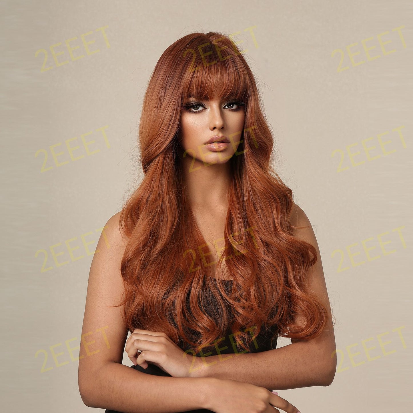 NO-14 brown long curly wigs with bangs wigs for women LC2097-2