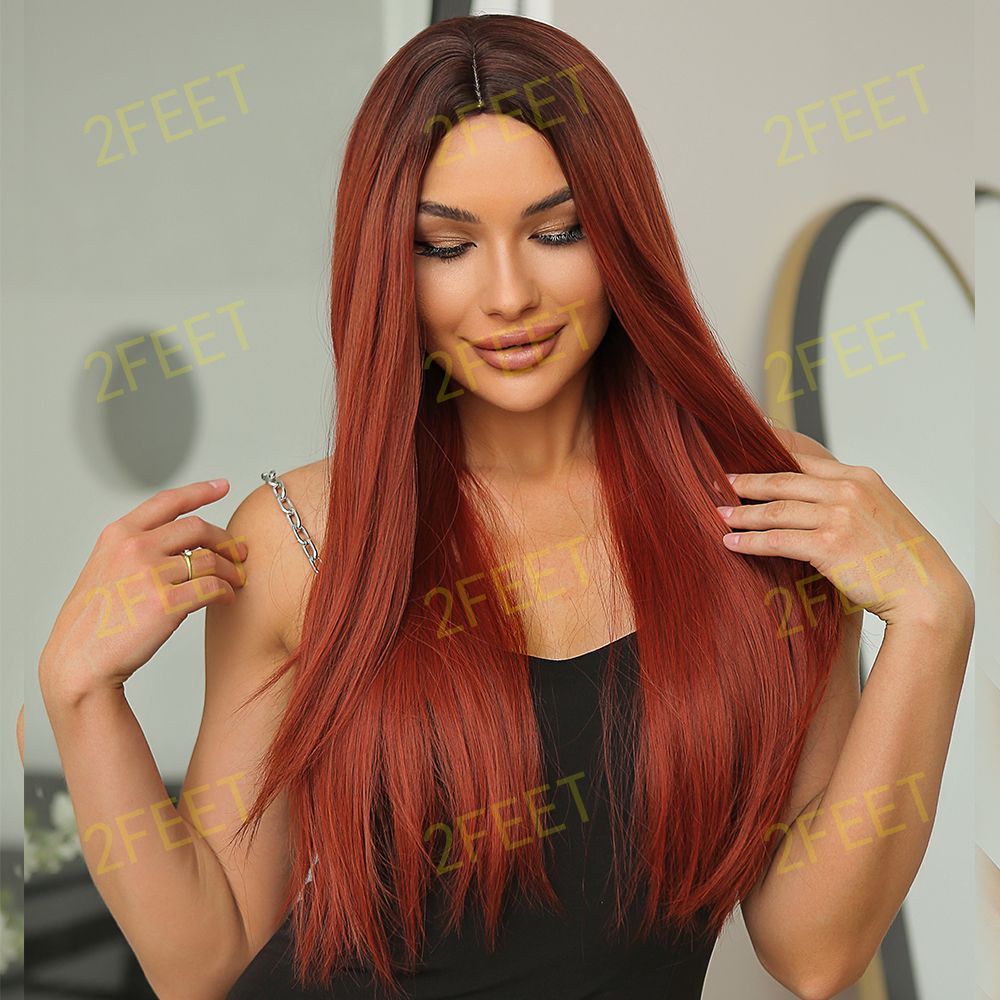 NO-37 Brown Ombre Red Long Straight wigs for Women WL1046-1