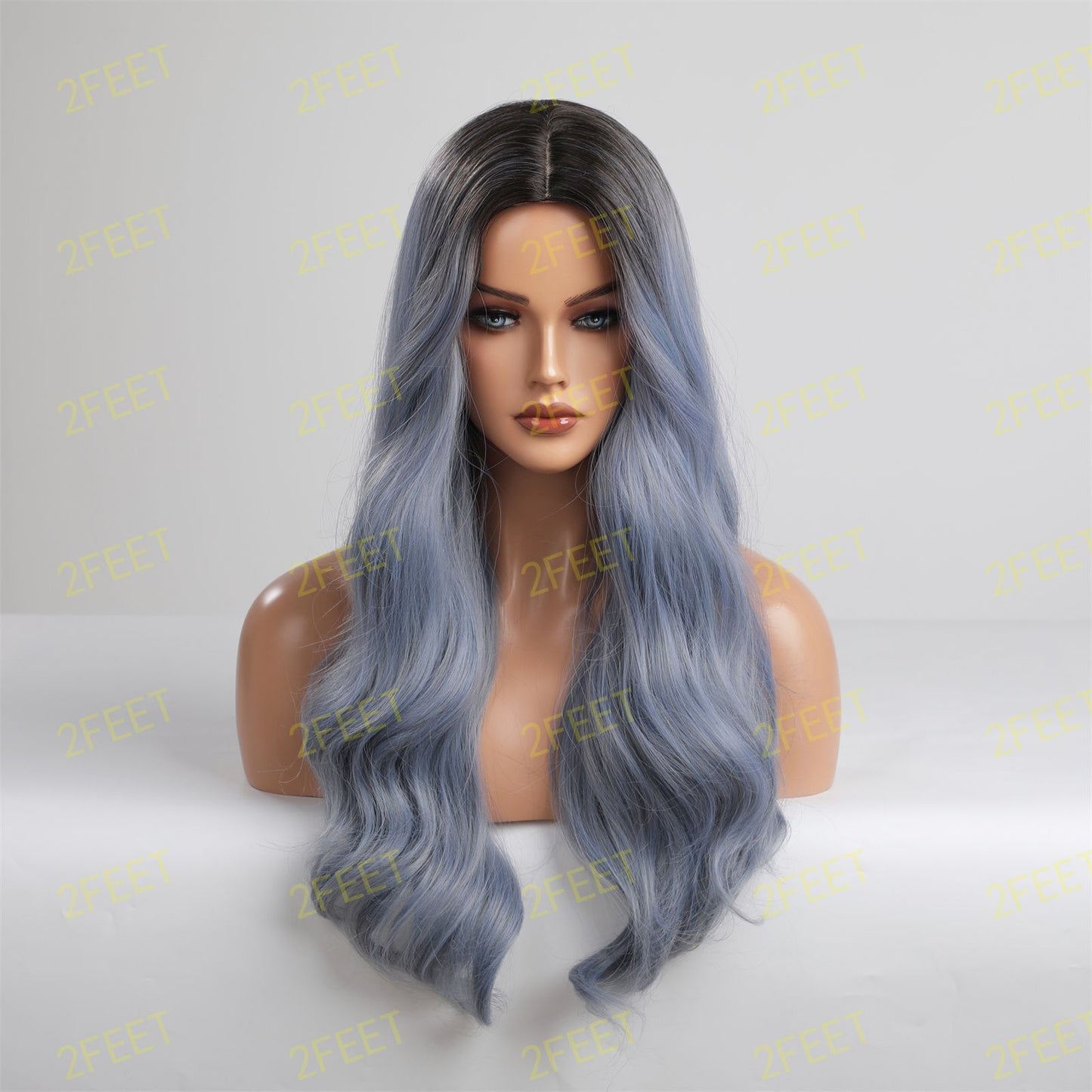 NO-15 Long Curly Haze Blue Wigs Synthetic Wigs Women's Wigs for Daily or Cosplay Use LC8067-1