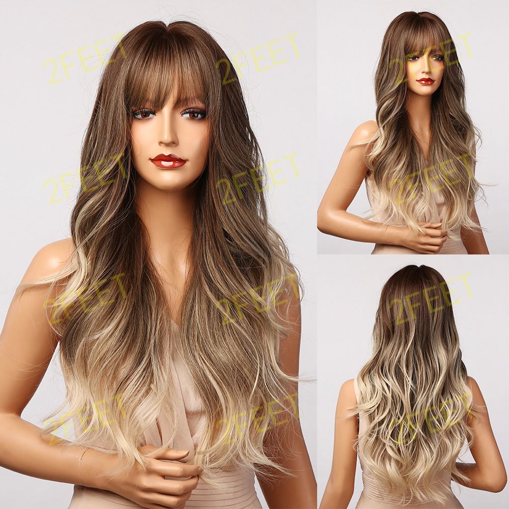 NO-39 Long curly wigs brown ombre blonde with bangs wigs for women for daily life LC5207-1