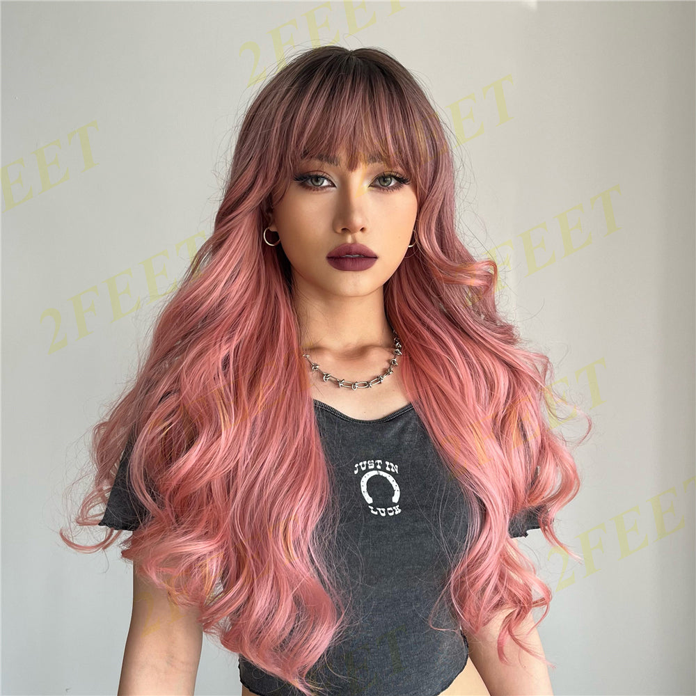 NO-9 2Feet-Pink long curly hair-(Size: 26 inches)
