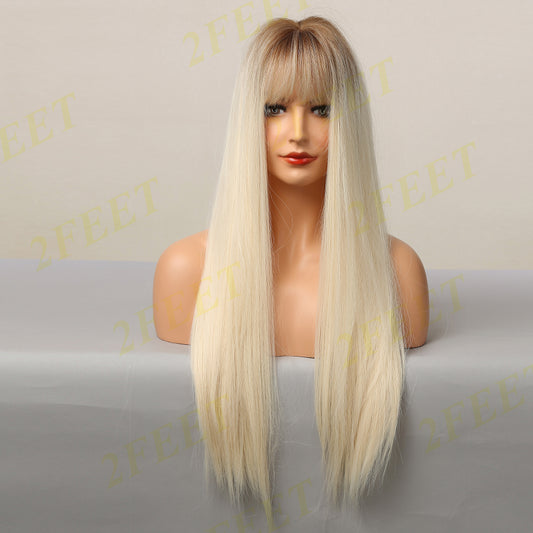 NO-38 2Feet-Long straight hair with gradient gold (Size: 26 inches)