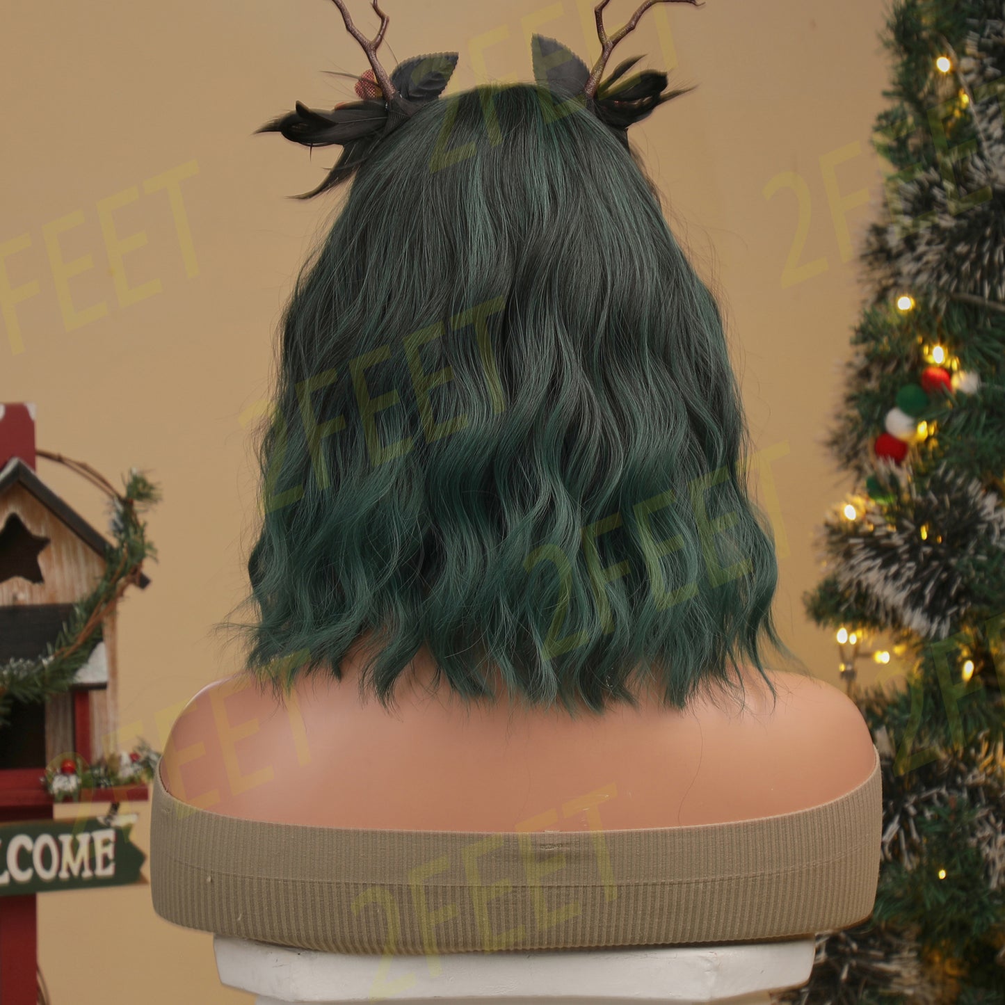 NO.28 2Feet-short curly dark green hair