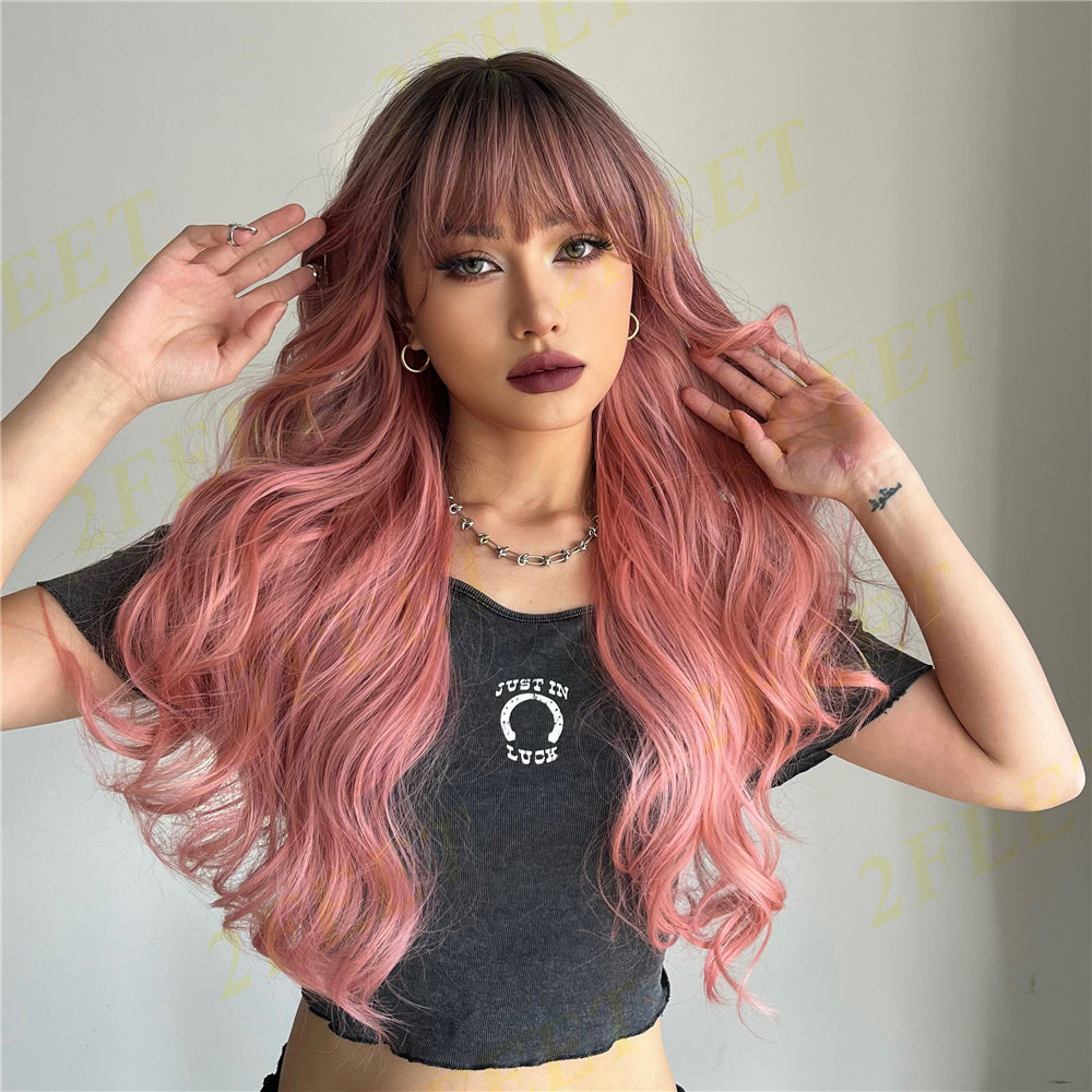 NO-9 2Feet-Pink long curly hair-(Size: 26 inches)