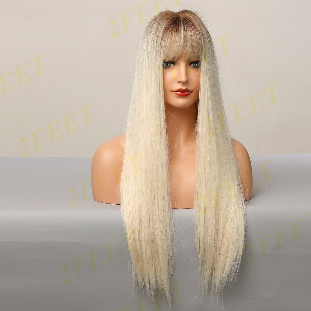 NO-38 2Feet-Long straight hair with gradient gold (Size: 26 inches)